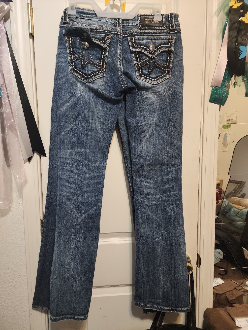 Miss Me Blue Flared Jeans with Embroidered Pockets